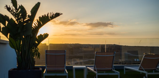 Uitzicht vanaf het dakterras van Appartementen Bristol Sunset Playa op Fuerteventura