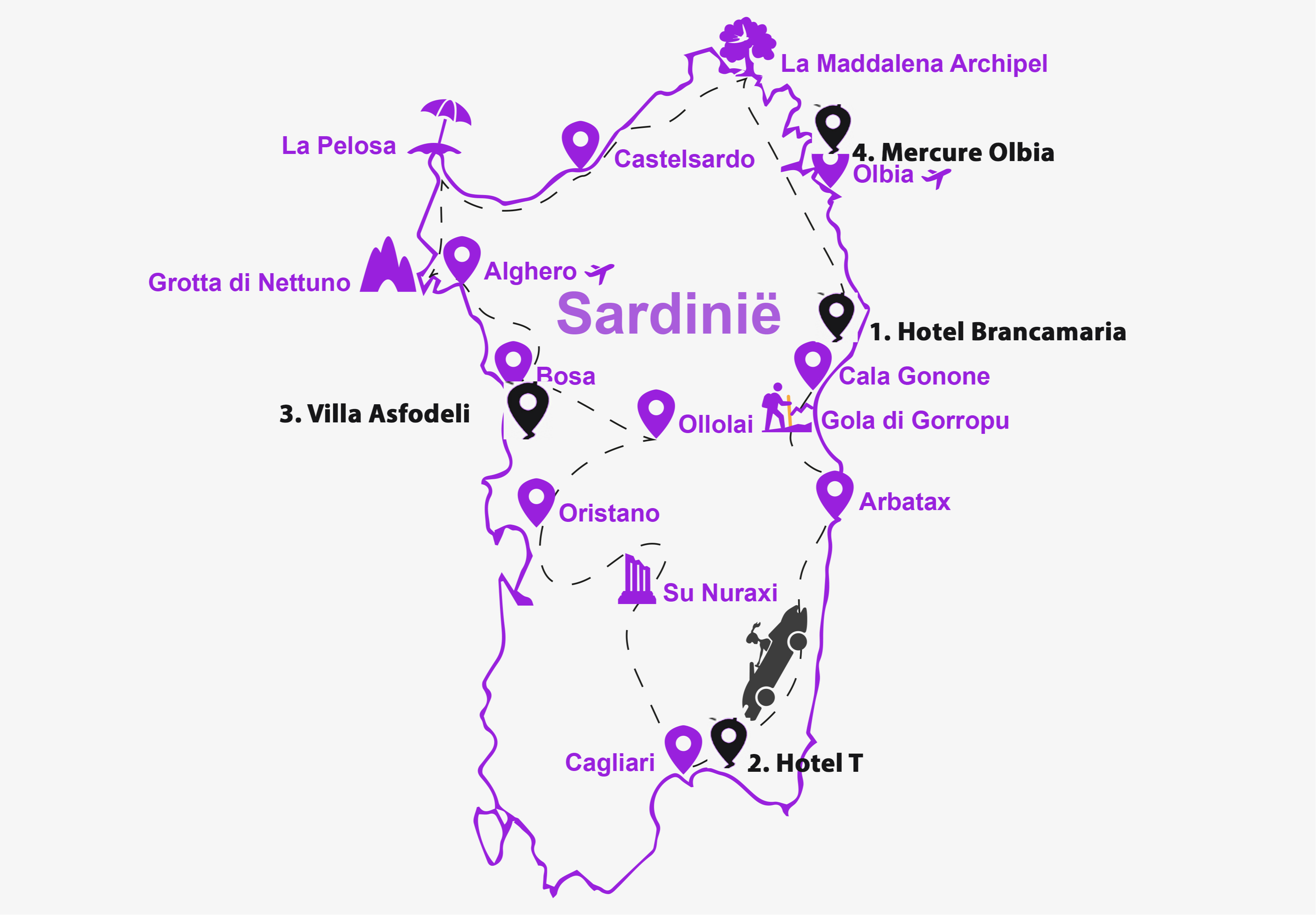 Rondreis route Sardinië
